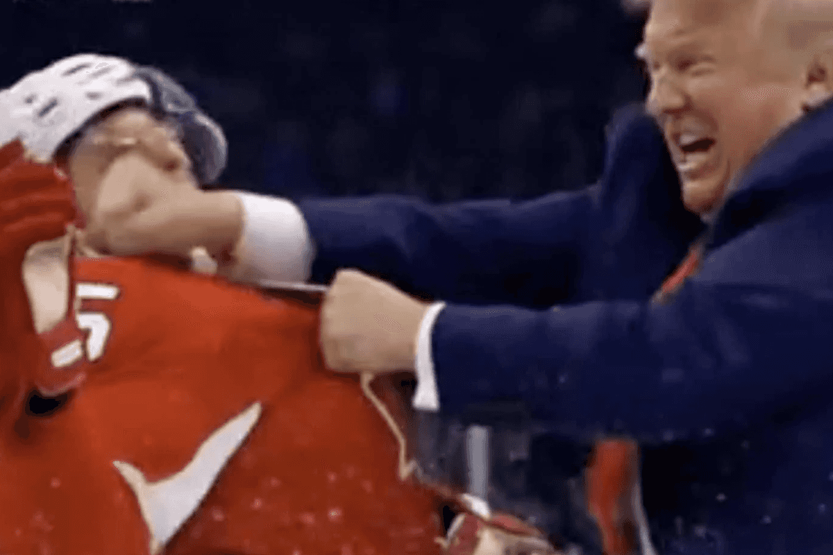 Trump shares bizarre AI video of him brawling on ice with Canadian hockey players