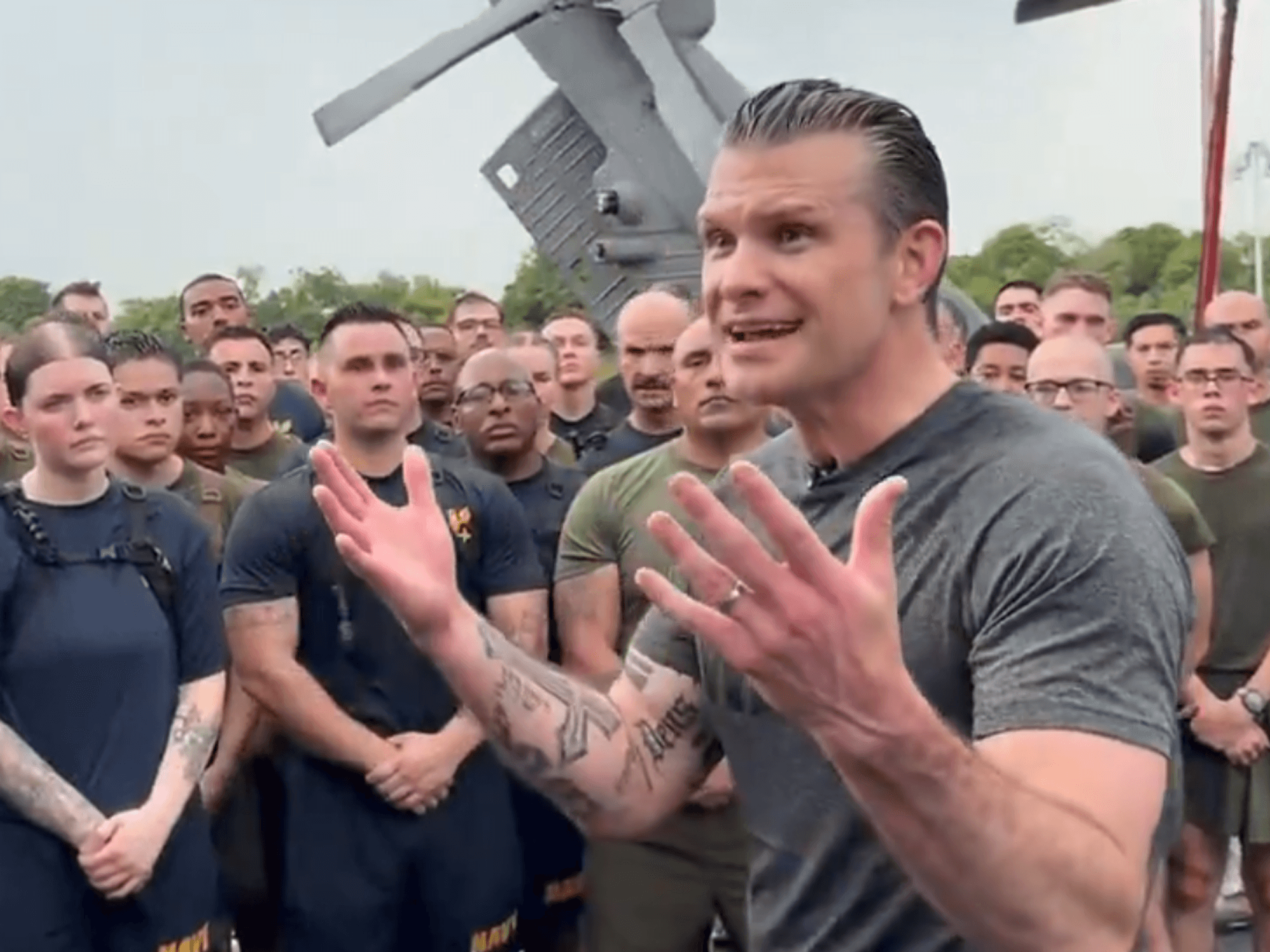 Pete Hegseth's 'cringefest' Navy soldier speech and workout mocked | indy100