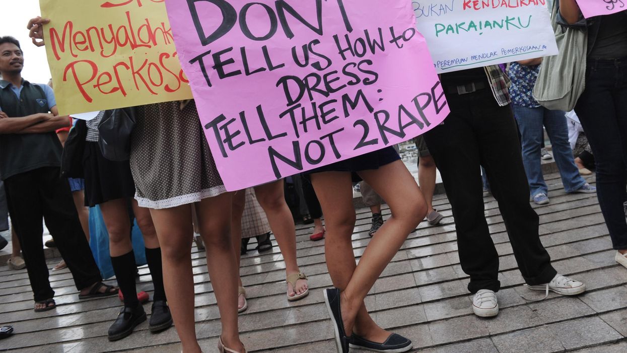 Indonesian women stage a protest wearing miniskirts on September 18, 2011. (Picture:
