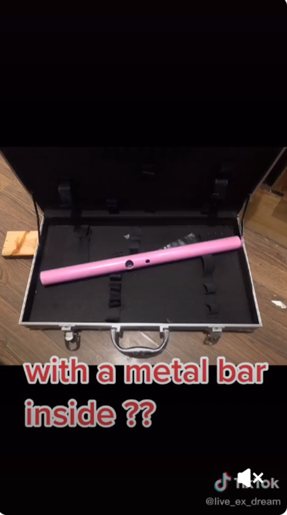 Inside the metal suitcase, the TikToker finds a random metal bar.