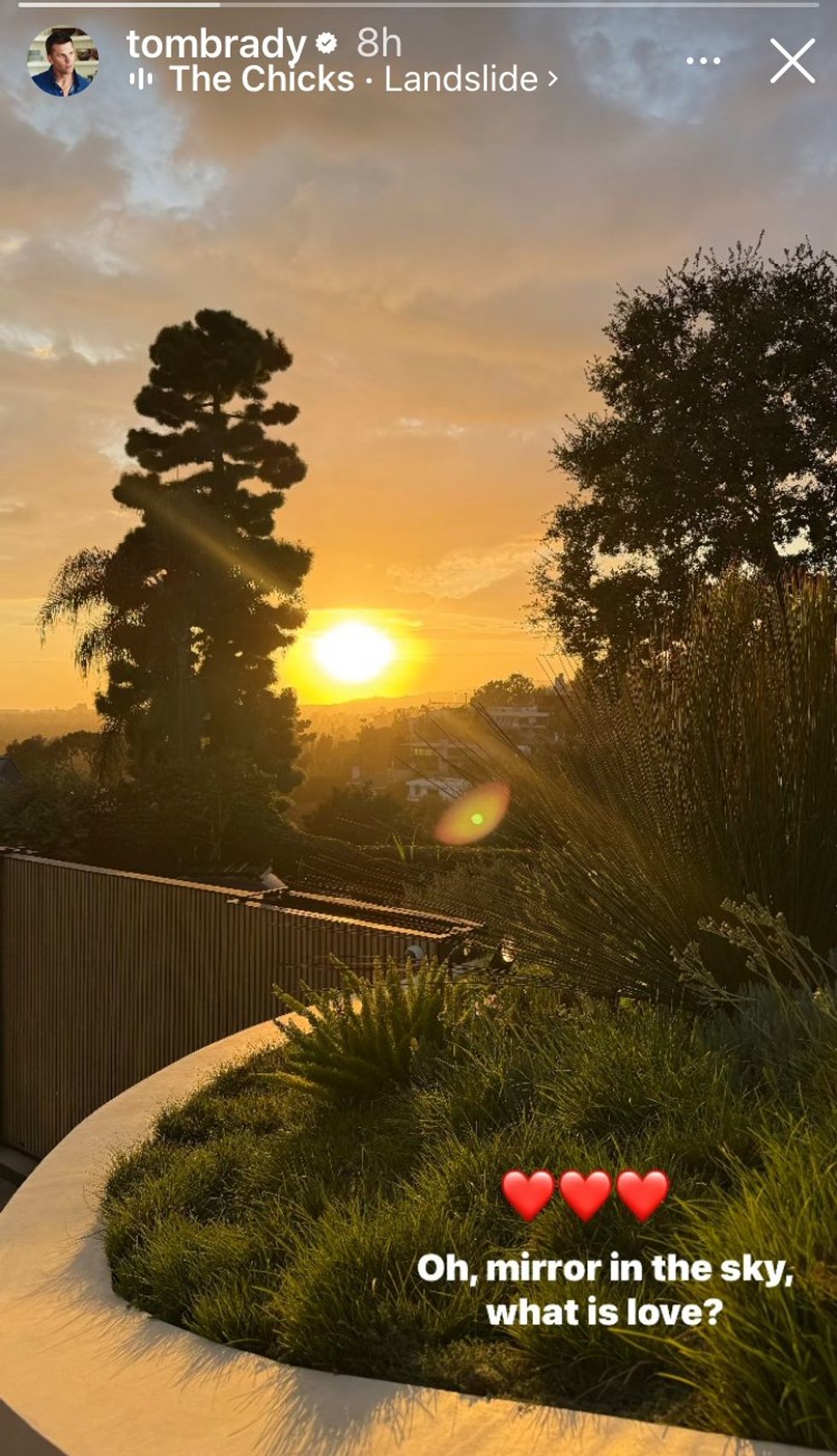 Instagram Story post shared by Tom Brady of sunset