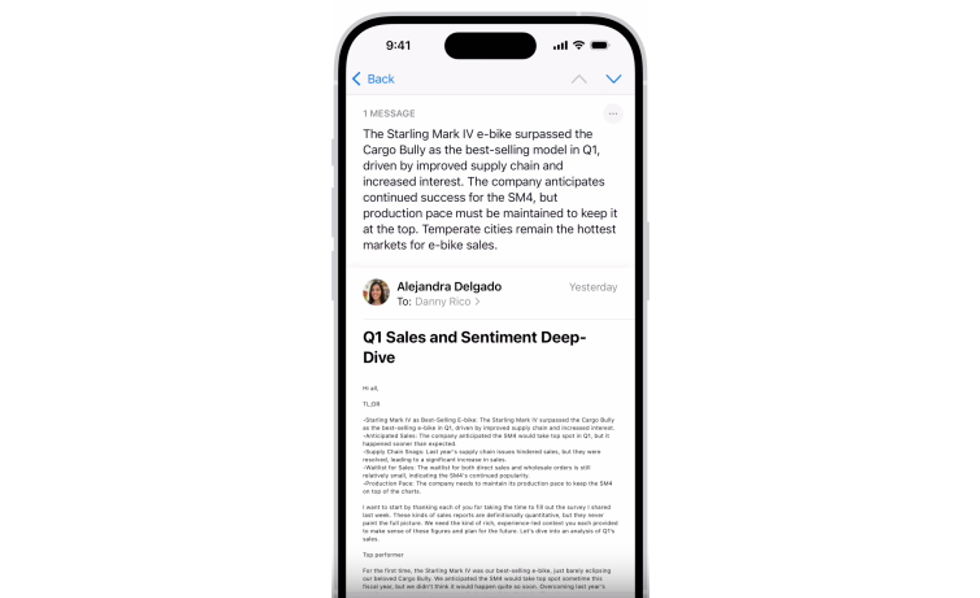 iPhone email summary