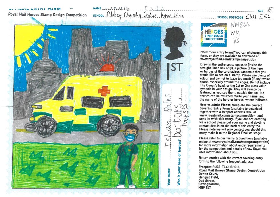 Ishan Bains, aged 6, from Abbey CofE Infant School, Nuneaton (Royal Mail/PA)