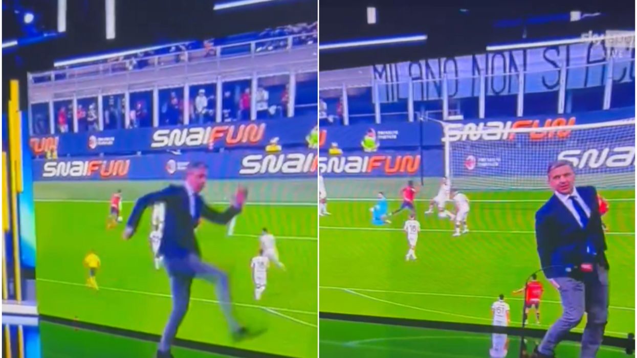 Italian football pundit appears to injure himself on live TV