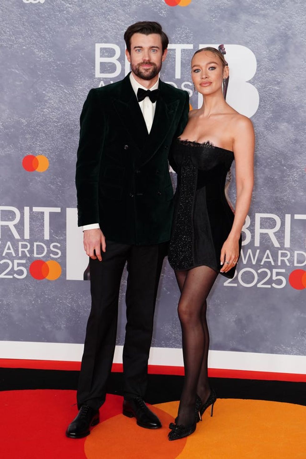 Jack Whitehall and Roxy Horner arriving for the Brit Awards 2025 at London\u2019s O2 Arena