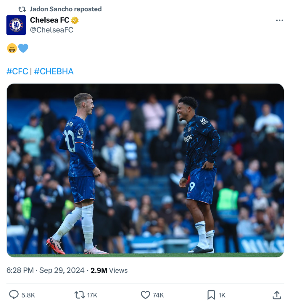 Jadon Sancho reposted a viral Chelsea Tweet