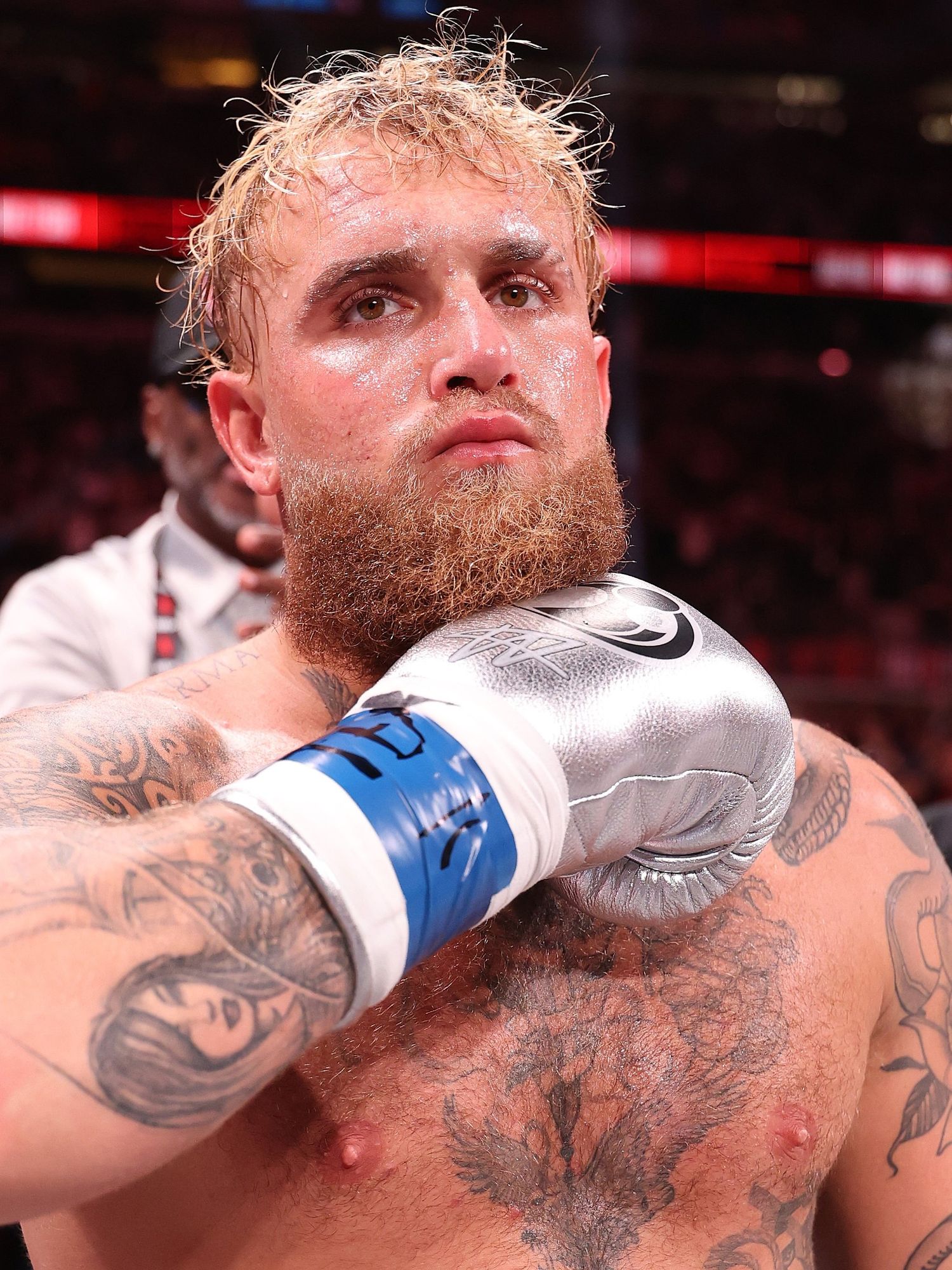 Jake Paul is introduced before his fight against Mike Tyson fight during LIVE On Netflix - Jake Paul vs. Mike Tyson at AT&T Stadium on November 15, 2024 in Arlington, Texas