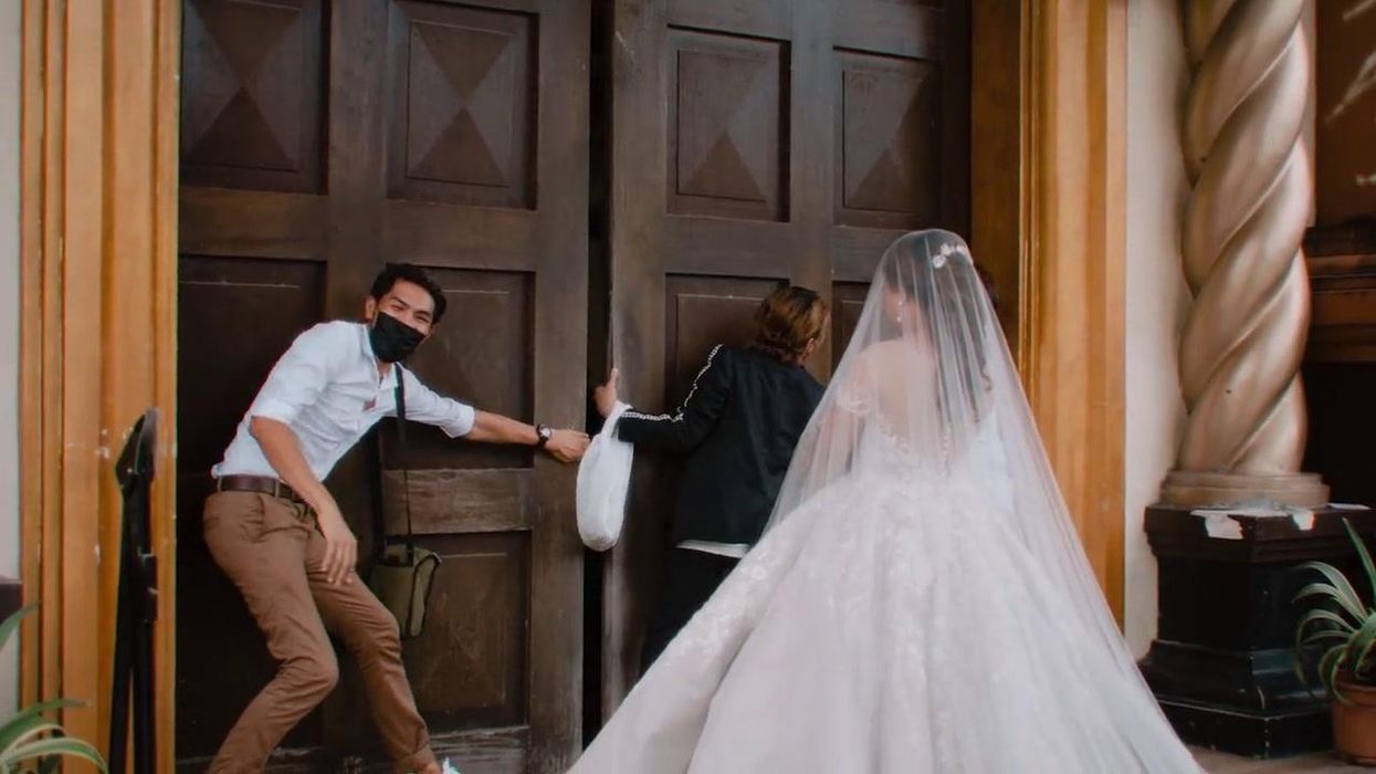 Hilarious moment bride is pooped on while getting married