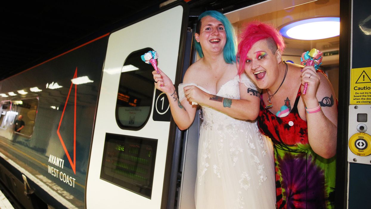 Jane Magnet (right) and Laura Dale after their wedding (Joe Pepler/PinPep)