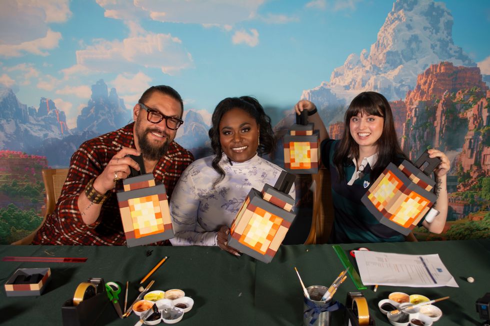 Jason Momoa and Danielle Brooks make Minecraft Movie lanterns on Blue Peter