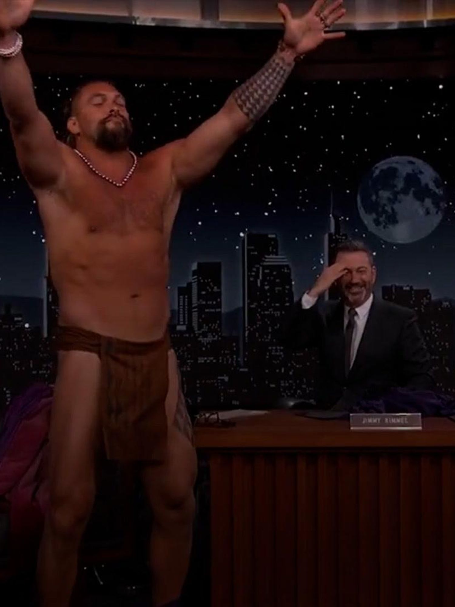 Jason Momoa strips off to Hawaiian malo during TV interview