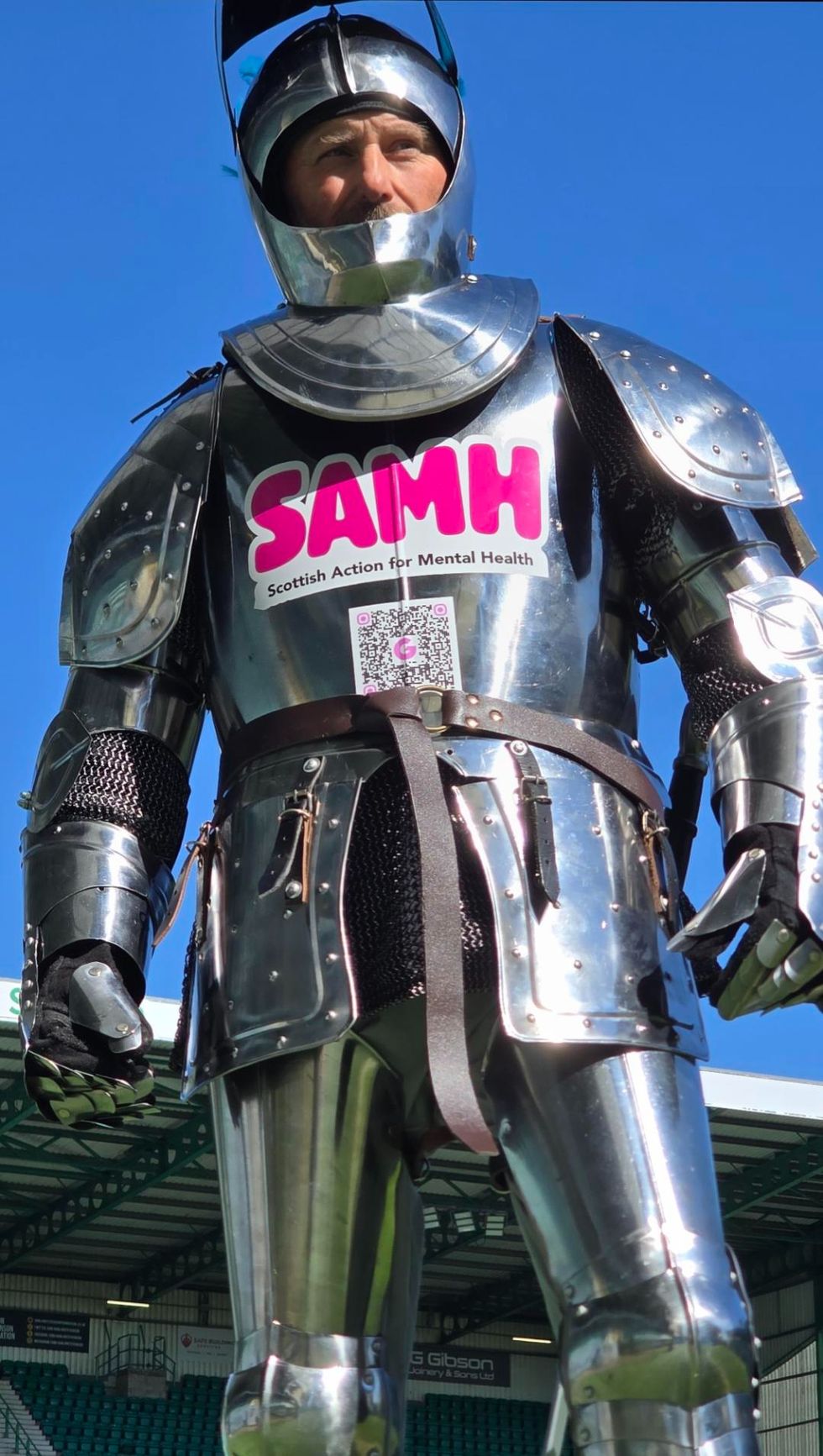 Jay Watt in a suit of armour