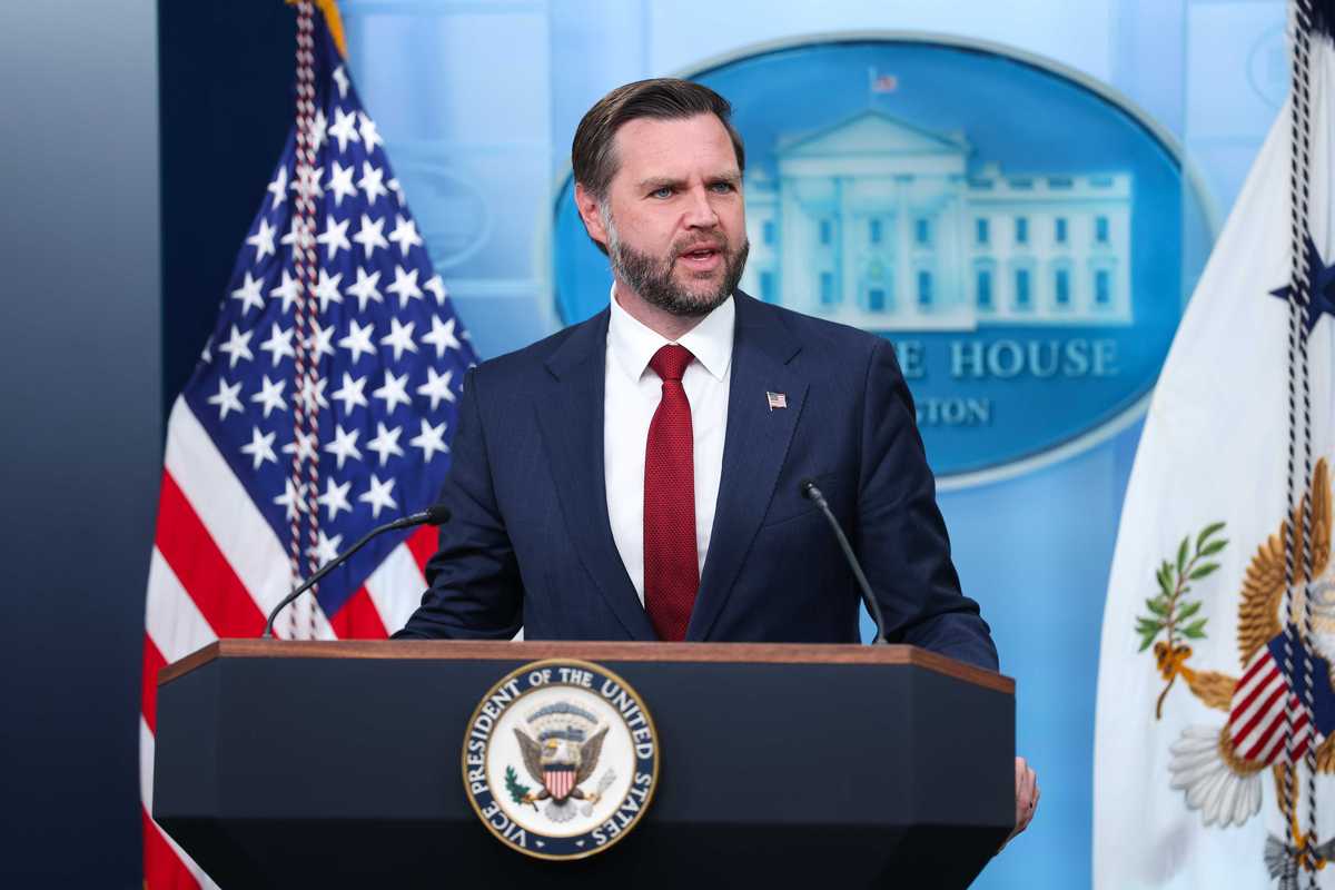 JD Vance hosts a White House press briefing.