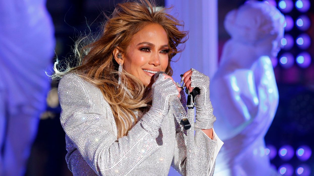 Jennifer Lopez performs in Times Square during New Year's Eve celebrations on December 31, 2020 in New York City.