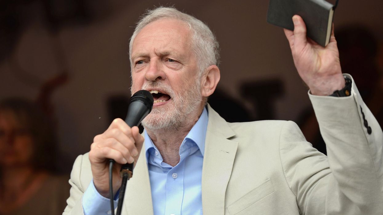 Jeremy Corbyn speaks at an anti-austerity march at Parliament Square