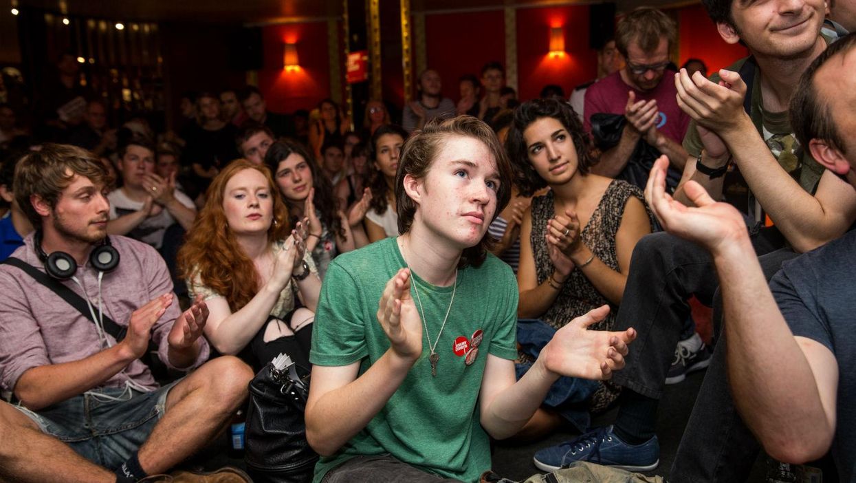 Jeremy Corbyn supporters at a launch of policy ideas for young people on August 10, 2015 in London.