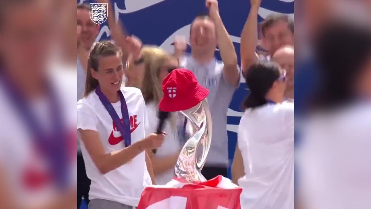 England Lioness Jill Scott interviews Euros trophy in hilarious clip