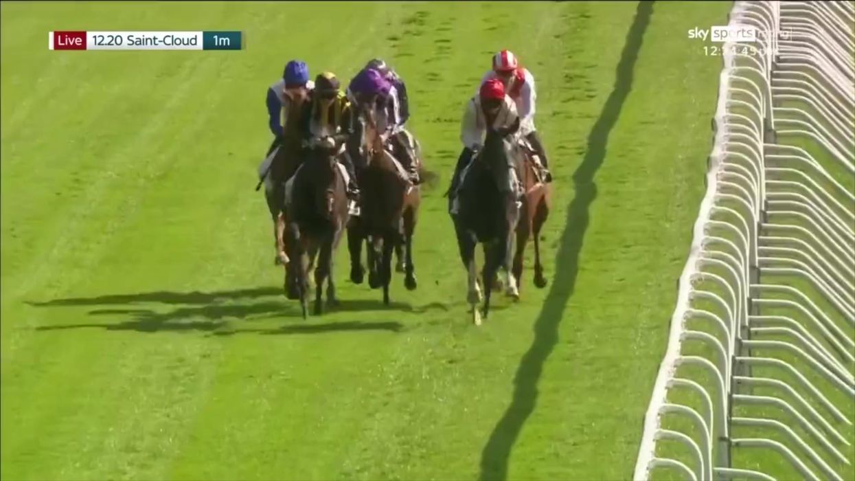 Shocking fall at horse race shows jockey 'push' competitor