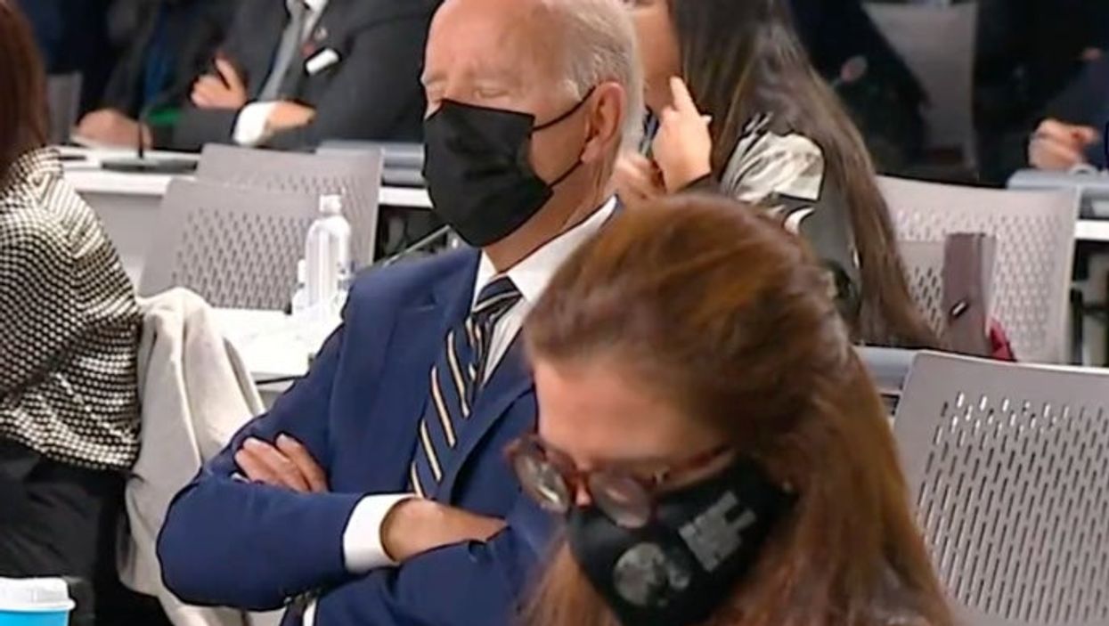<p>Joe Biden could be seen closing his eyes for extended periods of time </p>
