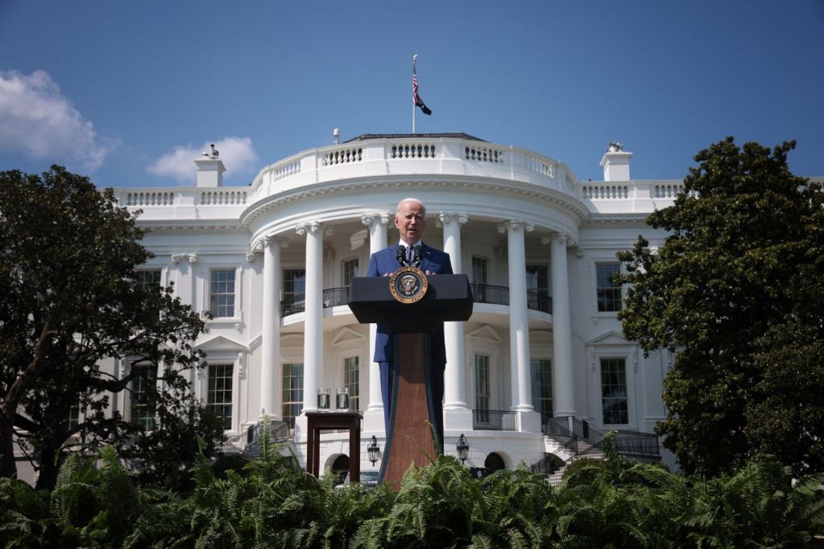 Joe Biden delivers a speech in front of the White House