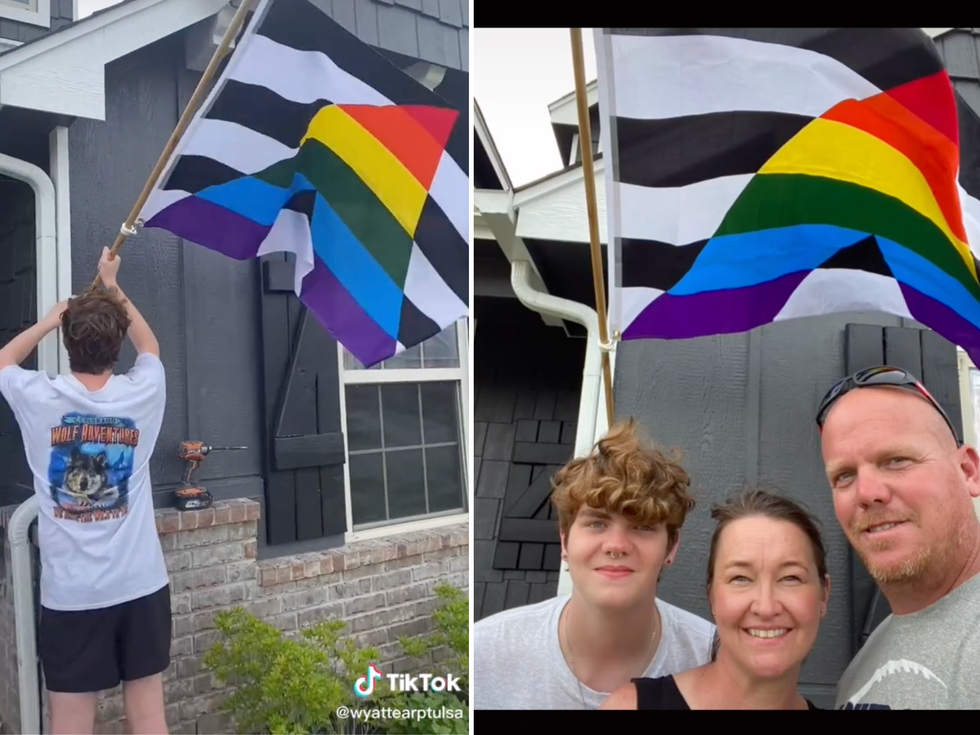 John helped his son Caden fly an ally flag outside their house to show the family\u2019s support of him and the LGBTQ+ community