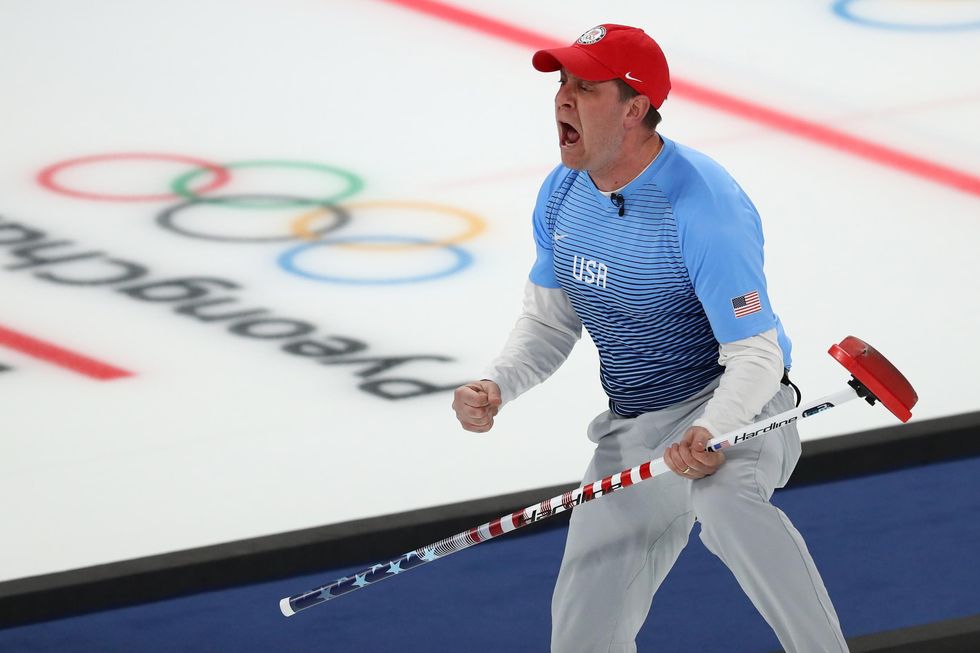 John Shuster reacts during the game against Sweden during the Curling Men's Gold Medal game. Picture: