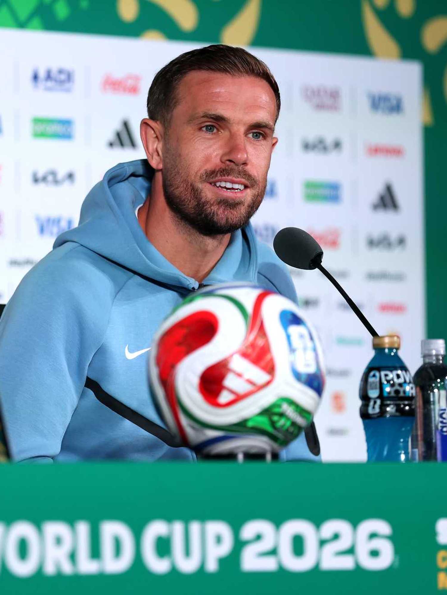Jordan Henderson #14 of England speaks to the media during a press conference ahead of the FIFA World Cup 2026 Round of 16 match between Mexico and England on July 04, 2026 in Mexico City, Mexico