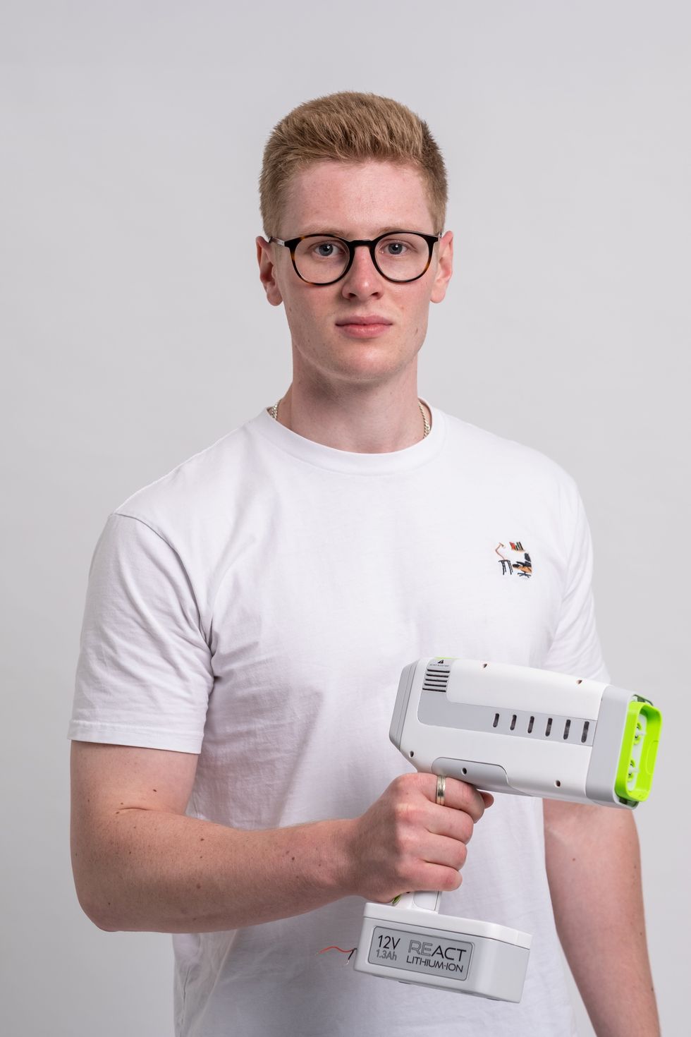 Joseph Bentley, aged 22 from Essex, designs device that can quickly stem blood loss from stab victims (Dyson/PA)
