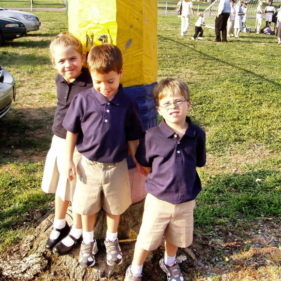 Josh, Anna and John as children wearing school uniform