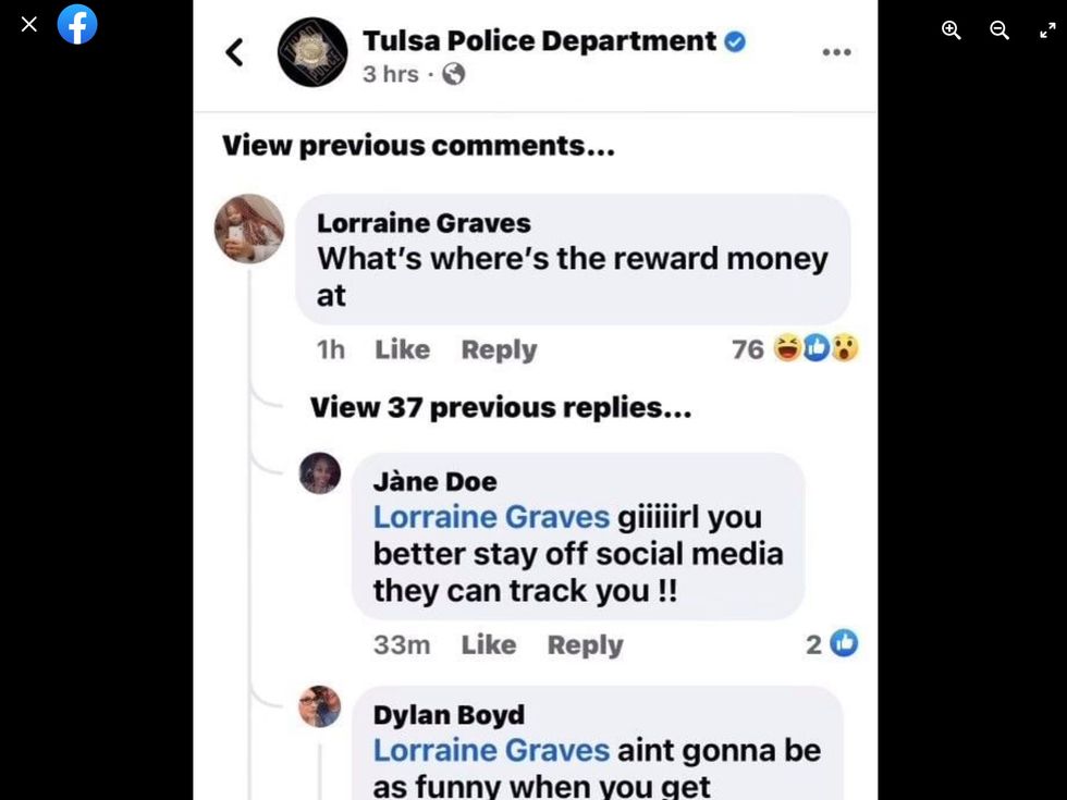 Just hours later, Lorraine Graves commented on her own \u2018Most Wanted\u2019 Facebook post
