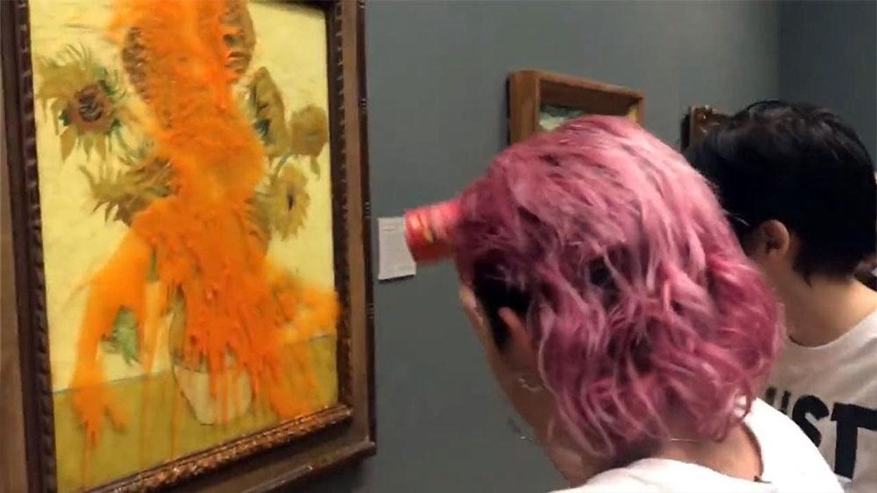 Just Stop Oil protestors launch tomato soup over iconic Van Gogh painting
