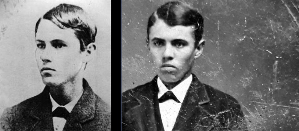 Justin Whiting' photo Jesse James (right) and an existing picture of the outlaw at a similar age