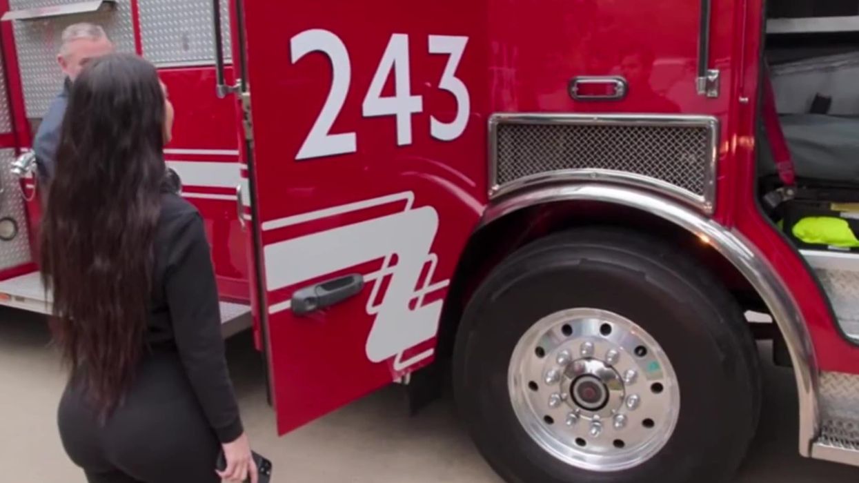 Kanye West casually drops his kids off at school in giant fire engine