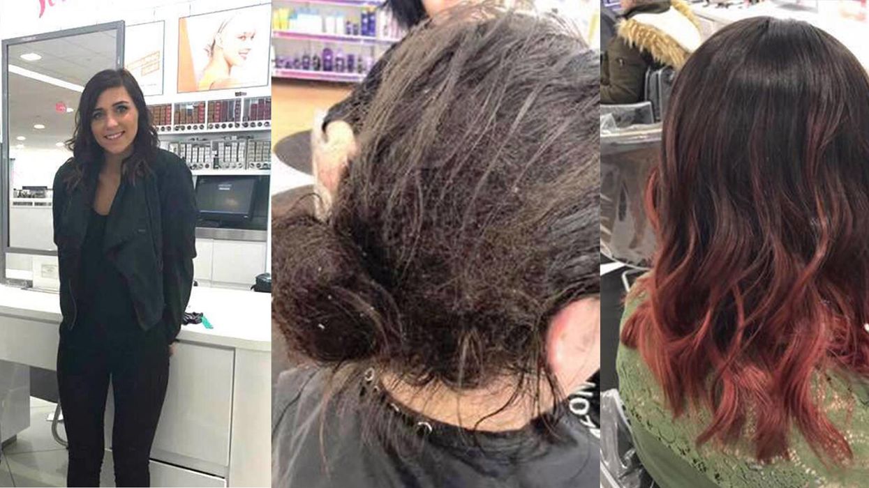 Kate, and the woman's hair before and after. Picture: