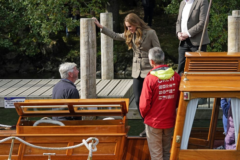Kate boards the steam launch Osprey (Owen Humphreys/PA)