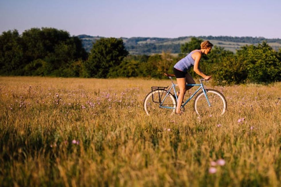 Kate Strong on her bike