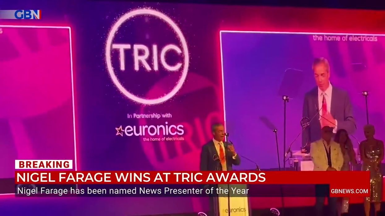 Nigel Farage heckled while receiving 'presenter of the year' award