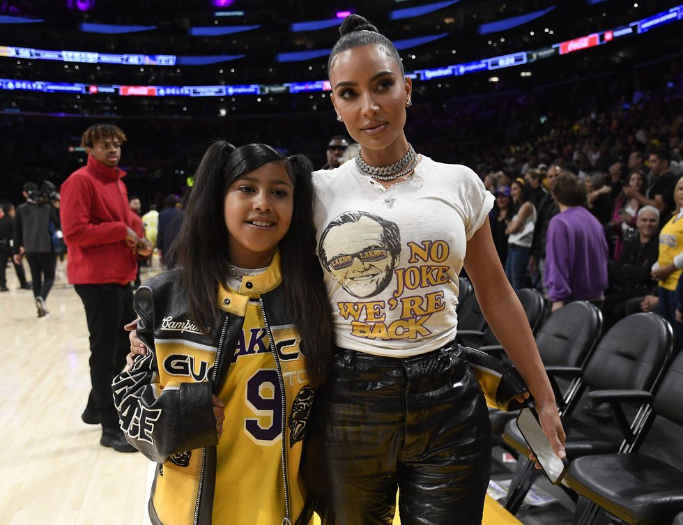 Kim Kardashian and daughter North West attend the Western Conference Semifinal Playoff game between the Los Angeles Lakers and Golden State Warriors at Crypto.com Arena on May 12, 2023 in Los Angeles, California