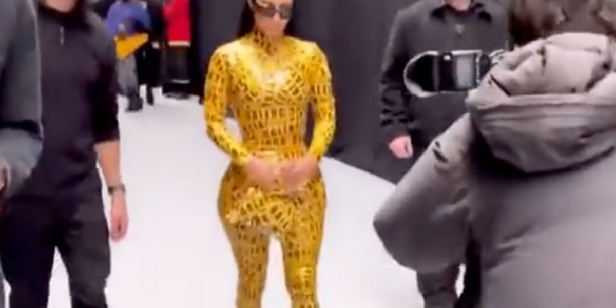 Kim Kardashian Custom Balenciaga Tape Outfit at PFW: Photos, Details – WWD