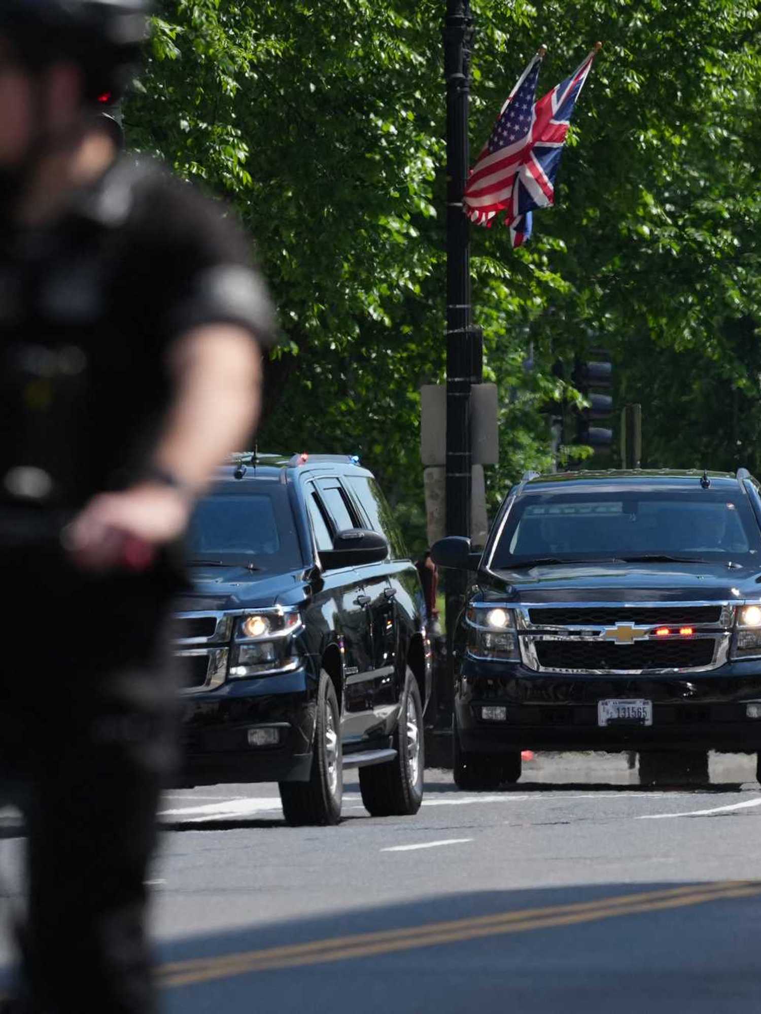 King Charles III and Queen Camilla's motorcade during their state visit to the US.