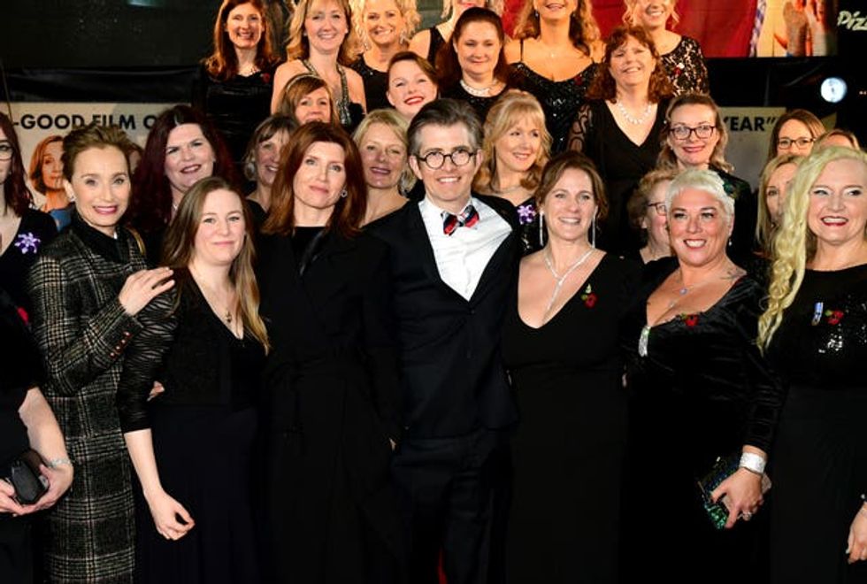 Kristin Scott Thomas, Gareth Malone and Sharon Horgan with the Combined MIlitary Wives Choir attending the premiere of the film Military Wives in 2020