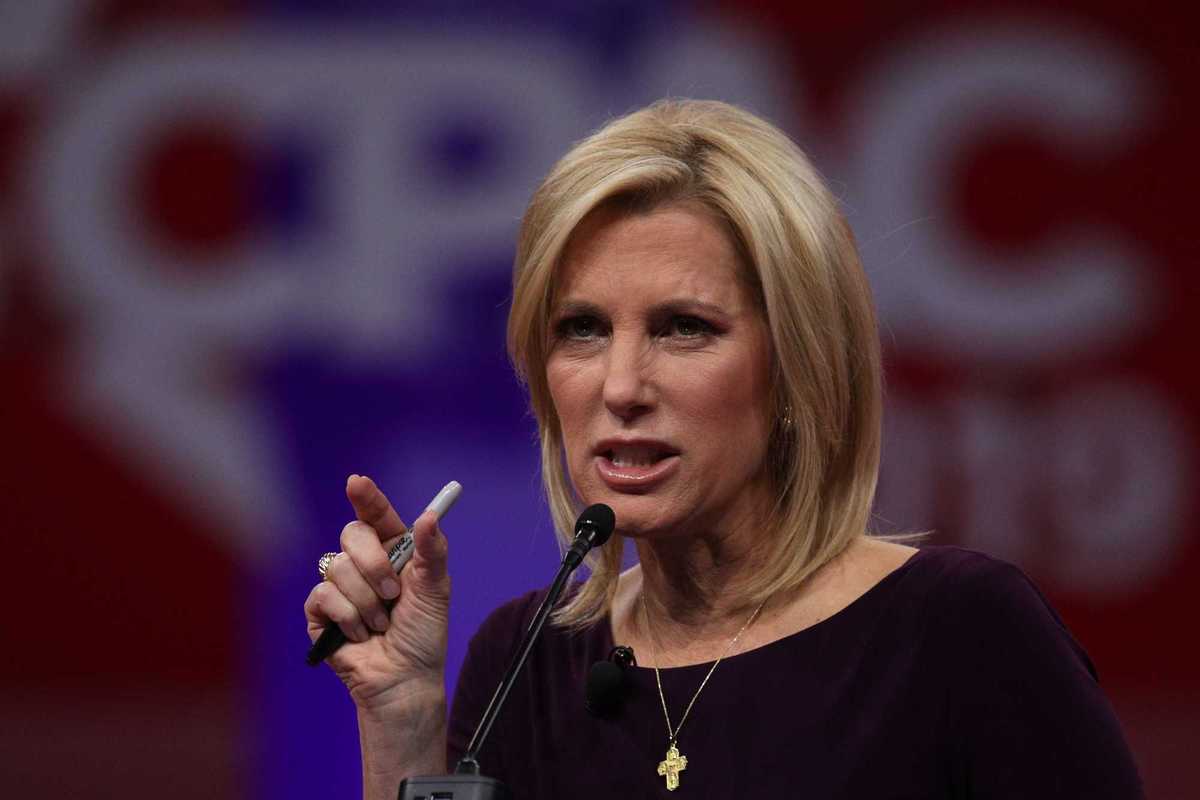 Laura Ingraham, a white woman with short blonde hair, speaking at CPAC in 2019.