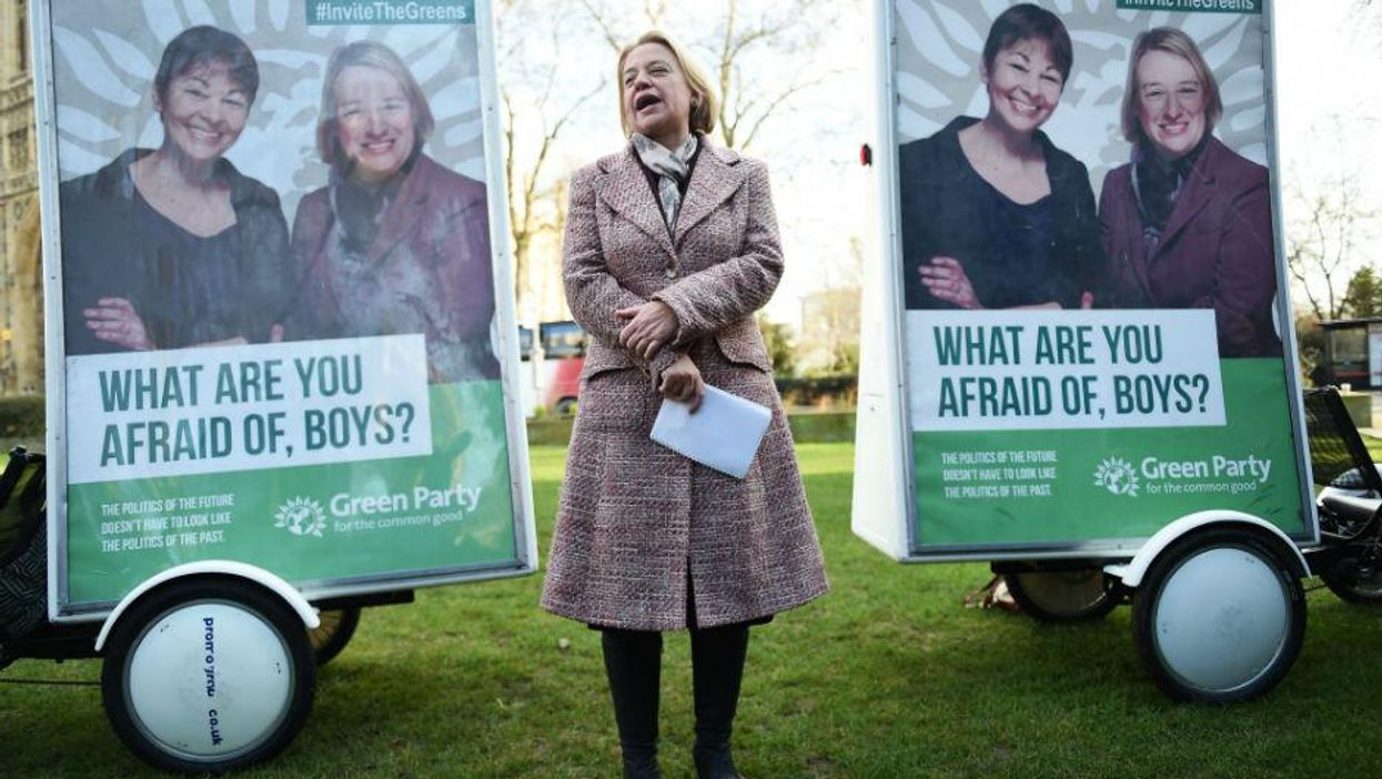 Leader of the Green Party, Natalie Bennett, speaks outside Westminster on Monday