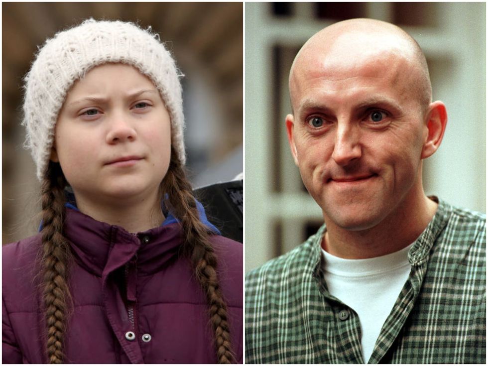 <p>Lee Hurst (right) was briefly suspended from Twitter for his lewd joke about Greta Thunberg</p>