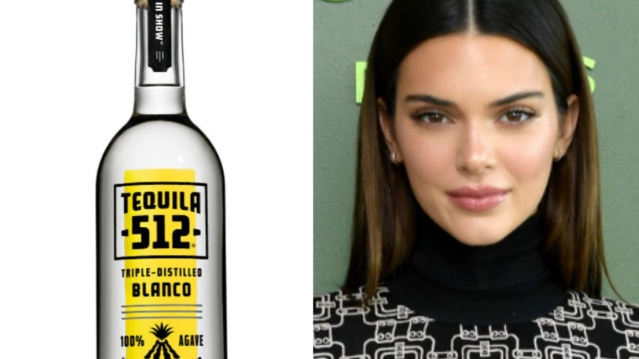 <p>(Left) A bottle of Tequila 512 that people accused Kendall Jenner (right) of copying</p>