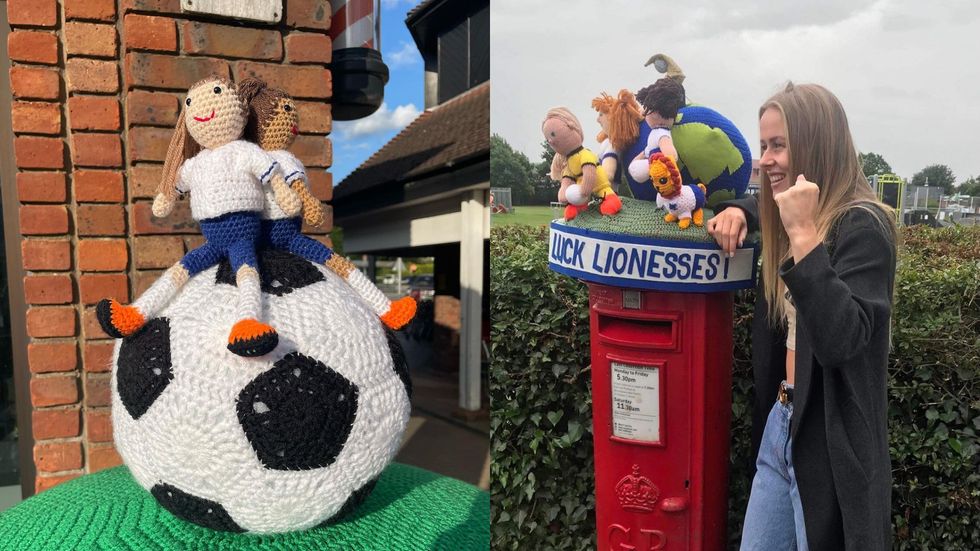 Crocheters decorate post boxes with Women’s World Cup toppers