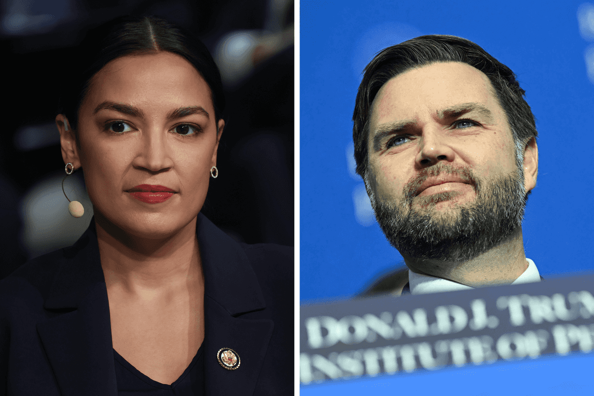Left, Alexandria Ocasio-Cortez. Right, JD Vance.