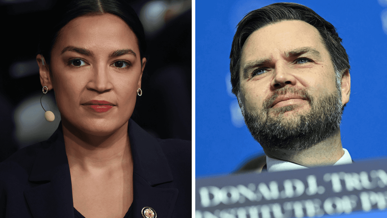 Left, Alexandria Ocasio-Cortez. Right, JD Vance.