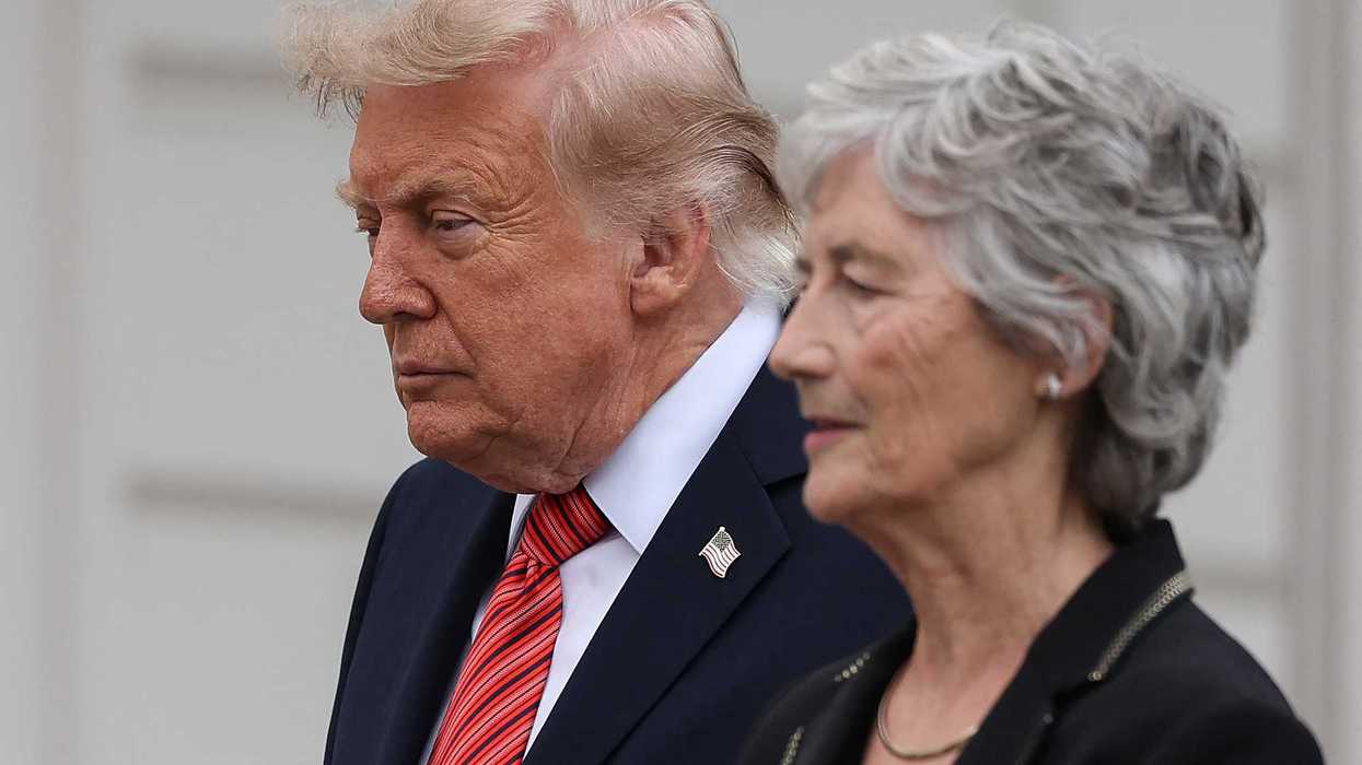 Left, Donald Trump, and right, Catherine Connolly, standing side-by-side.