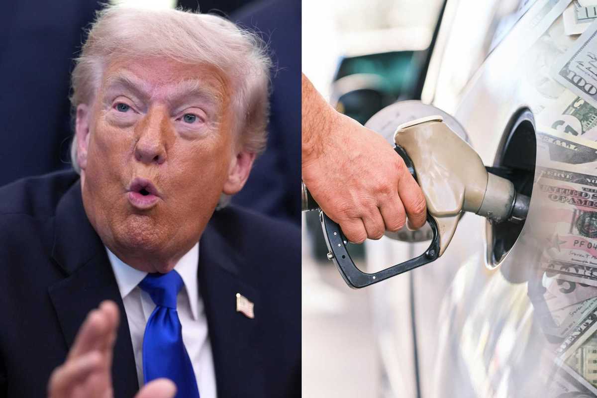 Left, Donald Trump. Right, a gas pump.